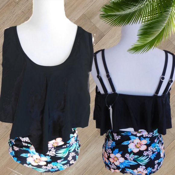 FITGLAM BLACK MULTI RUFFLE TWO PIECE SWIMSUIT - Picture 3 of 3